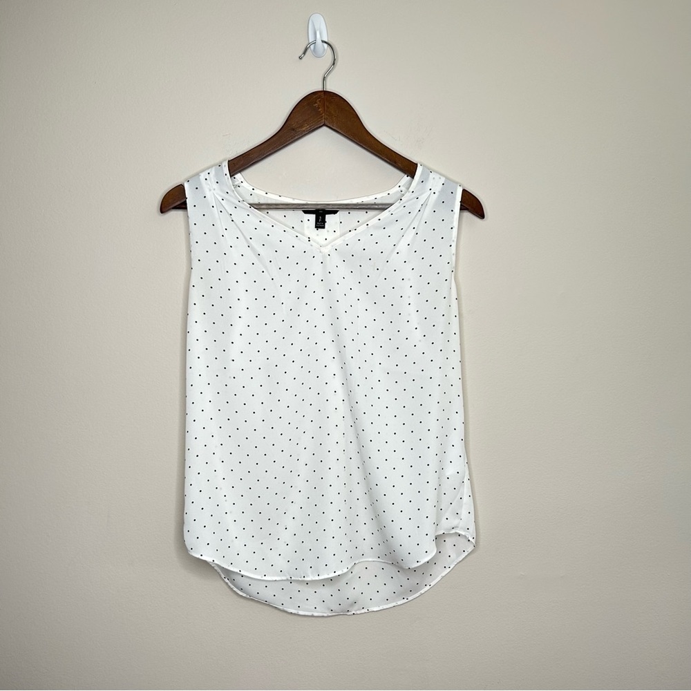 Banana Republic Sleeveless Relaxed Fit Blouse White Mini Black Polka Dot Small